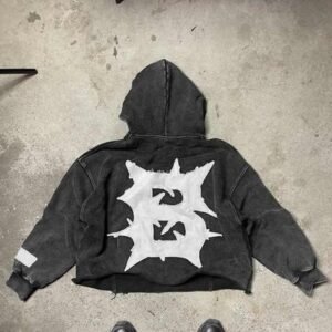 100% Cotton Custom Embroidered Sun Faded Cut Edge Acid Wash Cropped Hoodies for Men