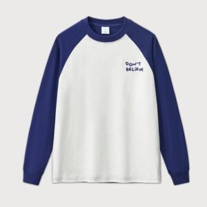 100% Cotton Oversized Loose Long Sleeve Embroidery Letter Contrast Trim Raglan Sleeve Tshirt for Men