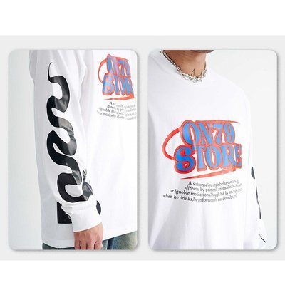 100 Percent Cotton Long Sleeve T Shirts 230gsm Heavyweight Letter Graphic For Men - Image 2