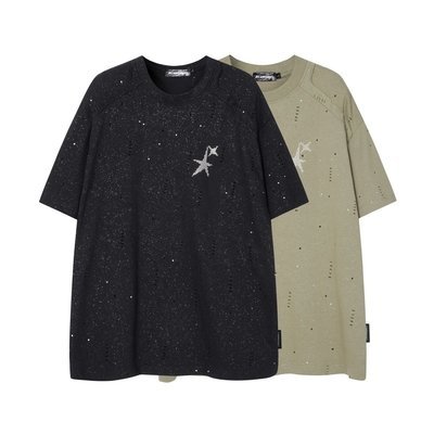 240Gsm Cotton Oversized Glitter T Shirt For Men Patchwork Raglan Sleeve - Image 3