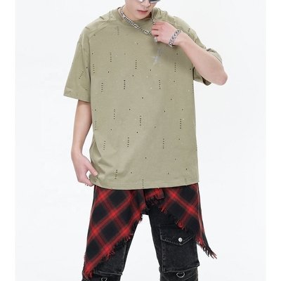 240Gsm Cotton Oversized Glitter T Shirt For Men Patchwork Raglan Sleeve - Image 5