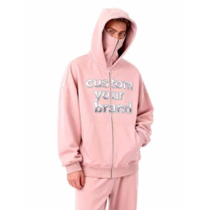 450 GSM Thick Hoodie with Ski Mask Oversized Balaclava Full Zip up Hoodie Sweatshirts Custom logo Mens Hoodies Factory
