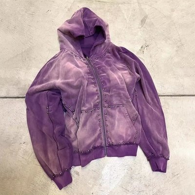500gsm Black Rhinestone Zip Up Hoodie Men Oversized Autumn Hooded Hoodie Sun Faded Acid Wash Look - Image 3
