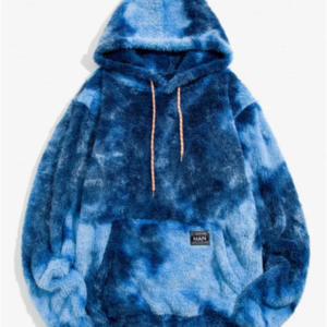 Custom Tye Dye Fashion Hoddies Men Kangaroo Pocket Tie Dye Faux Fur Fluffy Hoodie Wholesale