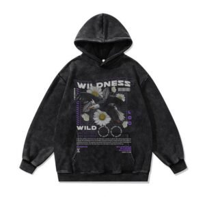 American High Street Retro Style Hoodie for Men Loose Casual Printing Acid Wash Pullover Hoodie
