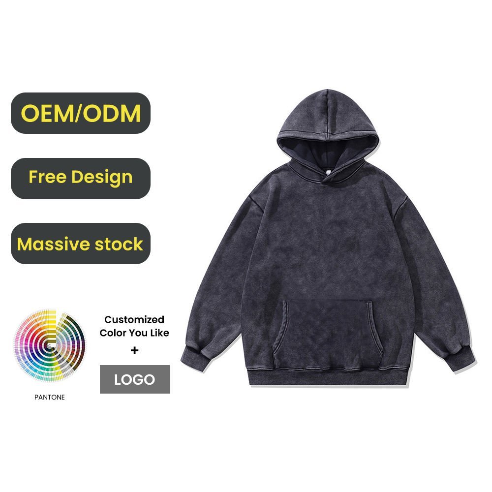 American High Street Retro Style Hoodie for Men Loose Casual Printing Acid Wash Pullover Hoodie - Image 2