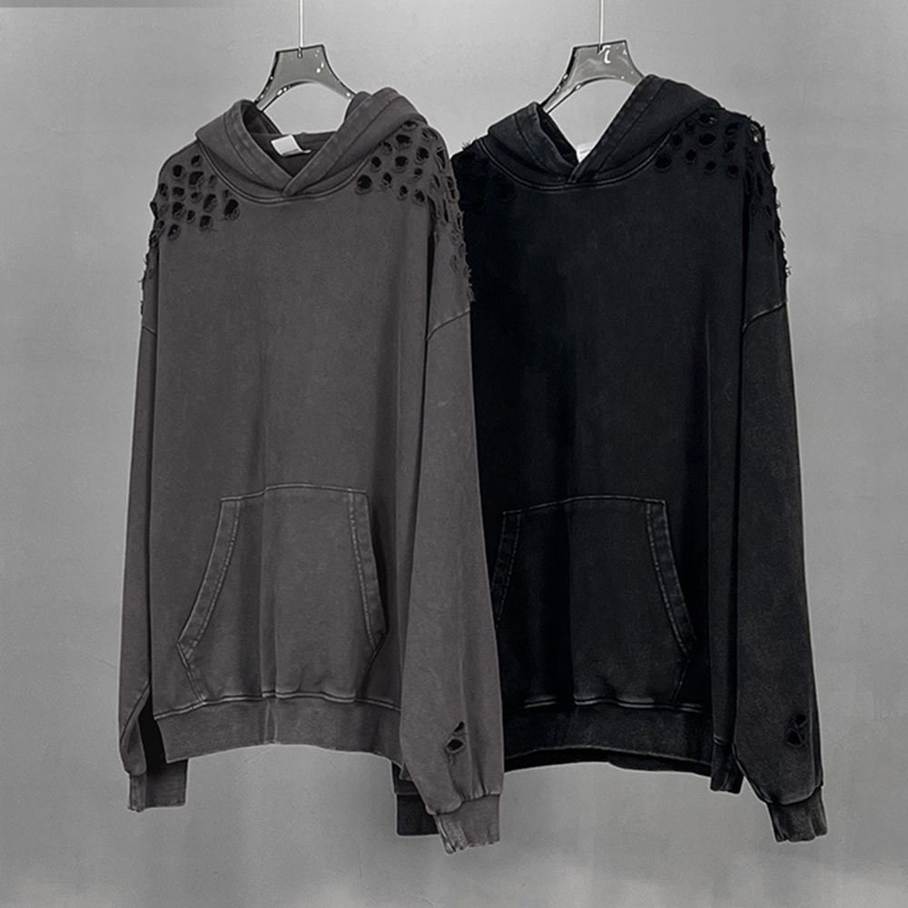 American Style Custom Pure Cotton Hoodies Cut Old Sweat Wear Retro Men's Pullover Sweatshirts - Image 5