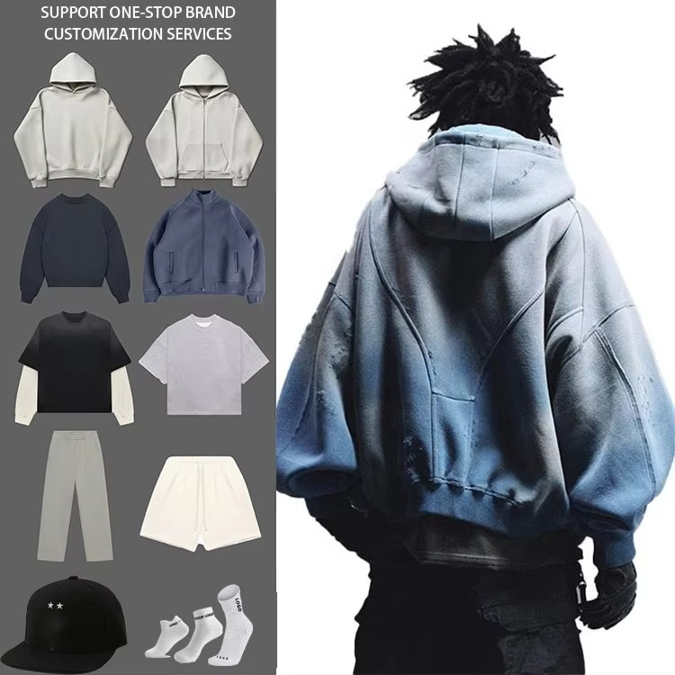 Autumn Fashion Acid Washed Hoodies Manufacturer Custom Distressed French Terry Oversized Hoodies for Men - Image 2