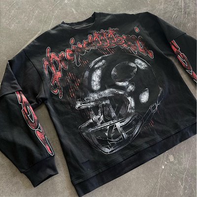 Black Washed Long Sleeve T Shirt Tee Men'S Heavyweight Acid Wash T-Shirt Hip Hop Style - Image 5