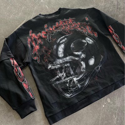 Black Washed Long Sleeve T Shirt Tee Men'S Heavyweight Acid Wash T-Shirt Hip Hop Style - Image 2
