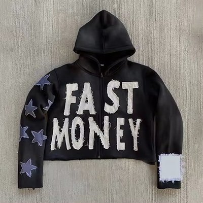 Brown Blue Black Distressed Hoodie Mens Autumn Season Embroidery Boxy Zip Up Hoodie - Image 3