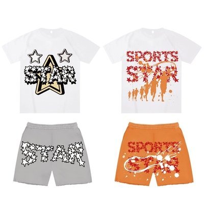 Casual Daily Life 2 Piece Set Mens Vintage Washed Acid Wash Sweat Shorts And T Shirts - Image 4