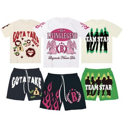 Casual Daily Life 2 Piece Set Mens Vintage Washed Acid Wash Sweat Shorts And T Shirts - Image 5