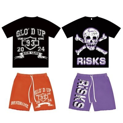 Casual Daily Life 2 Piece Set Mens Vintage Washed Acid Wash Sweat Shorts And T Shirts - Image 2