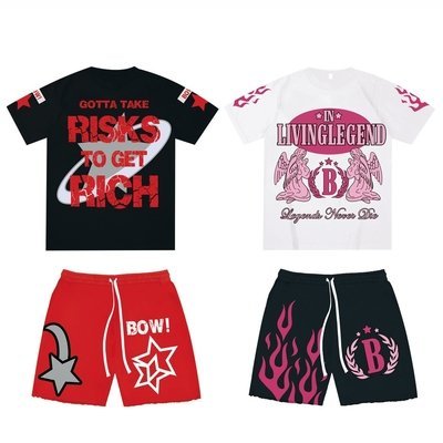 Casual Daily Life 2 Piece Set Mens Vintage Washed Acid Wash Sweat Shorts And T Shirts - Image 3