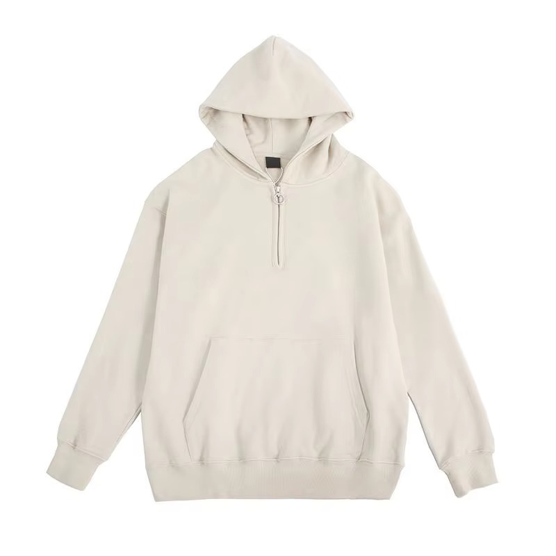 Casual Essentials Blank Zip Collar Hoodie Custom logo Puff Printing Half Full Zip up Hoodies Unisex - Image 4