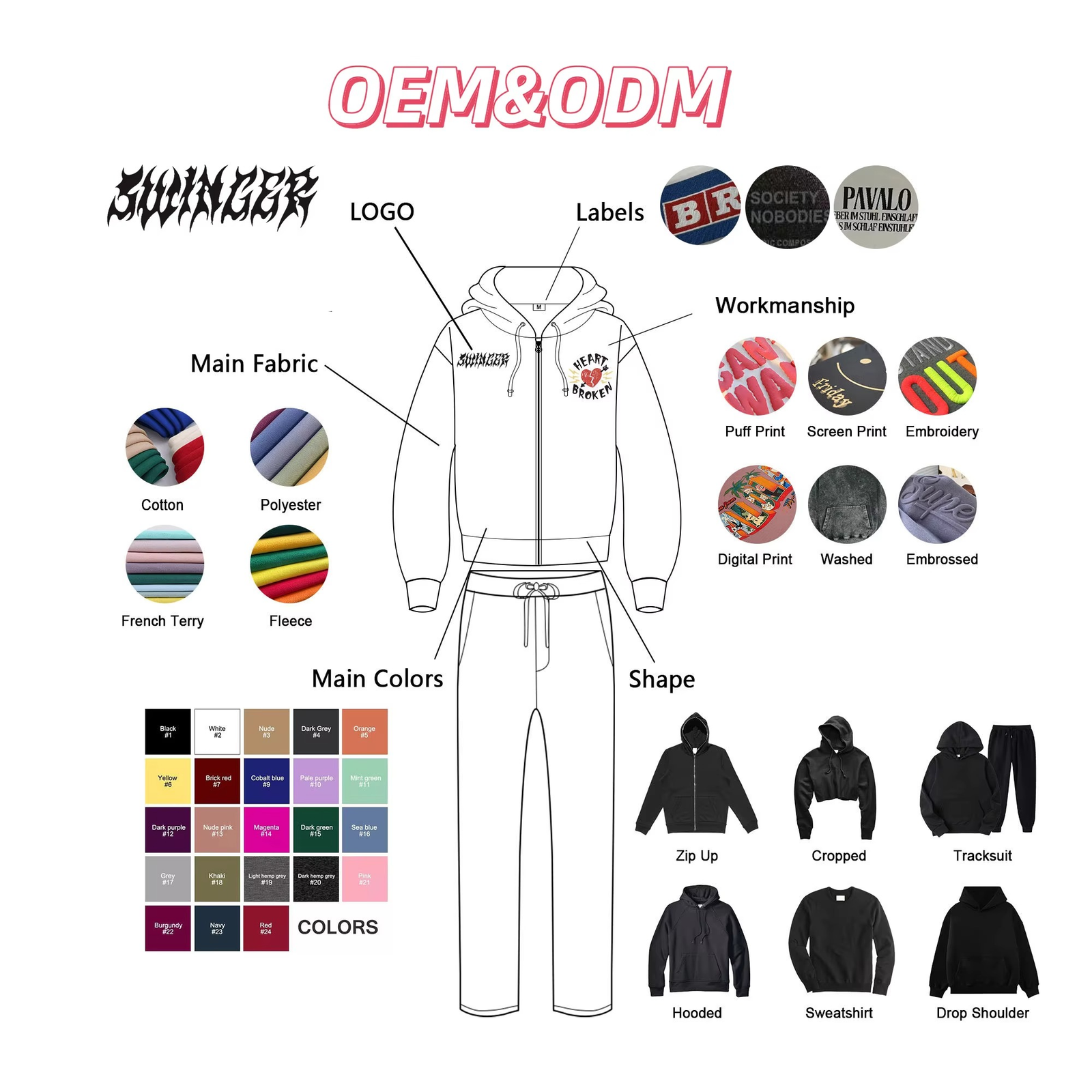 Casual Essentials Blank Zip Collar Hoodie Custom logo Puff Printing Half Full Zip up Hoodies Unisex - Image 2