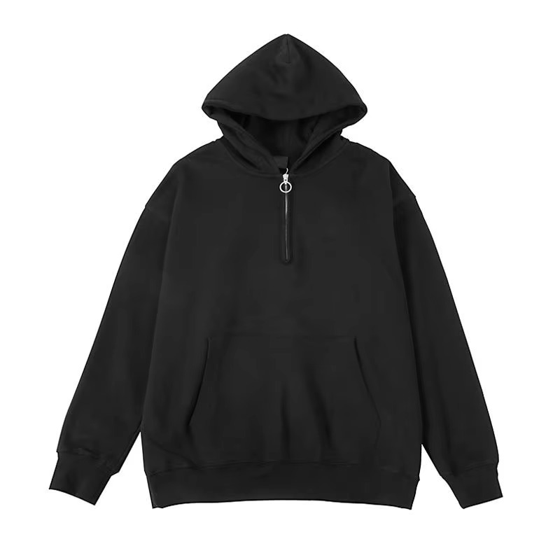 Casual Essentials Blank Zip Collar Hoodie Custom logo Puff Printing Half Full Zip up Hoodies Unisex - Image 3