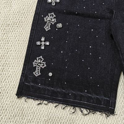 Clothing Manufacturers Custom Streetwear Rhinestone Vintage Black Jeans Shorts Rhinestone Denim Shorts Jorts for Men - Image 2