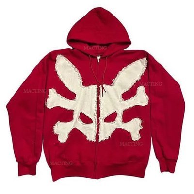 Cotton French Terry Embroidery Acid Wash Vintage Unisex Distressed Patch Applique Hoodies - Image 4