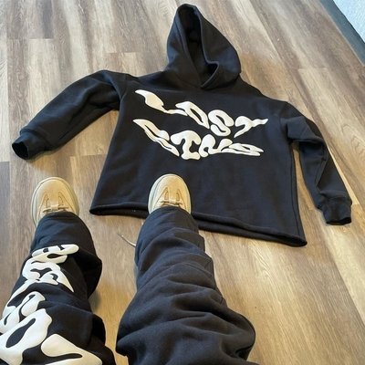 Cricket Cotton Tracksuit Custom Men'S Hoodie Set Puff Print Stacked Flared Pants - Image 5