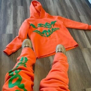 Cricket Cotton Tracksuit Custom Men'S Hoodie Set Puff Print Stacked Flared Pants