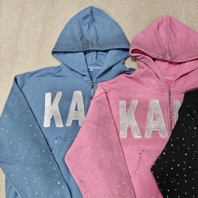 Custom 2025 New Dirty Washed Mens hoodies Y2k Streetwear Vintage Distressed Applique Embroidery Rhinestone Zip up Hoodie - Image 6