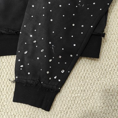 Custom 2025 New Dirty Washed Mens hoodies Y2k Streetwear Vintage Distressed Applique Embroidery Rhinestone Zip up Hoodie - Image 3