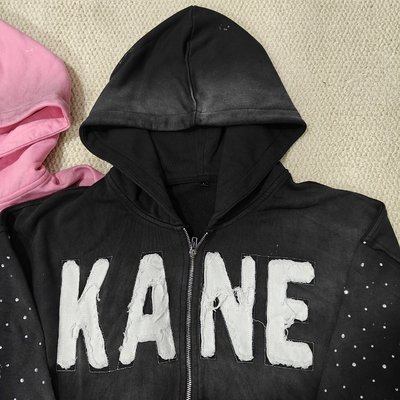 Custom 2025 New Dirty Washed Mens hoodies Y2k Streetwear Vintage Distressed Applique Embroidery Rhinestone Zip up Hoodie - Image 4