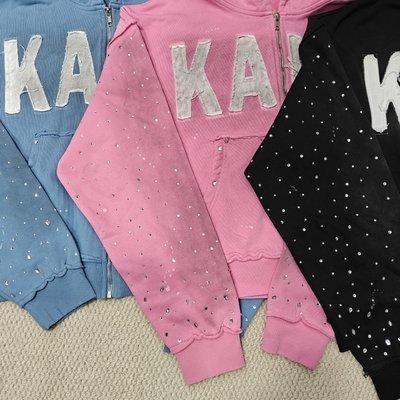 Custom 2025 New Dirty Washed Mens hoodies Y2k Streetwear Vintage Distressed Applique Embroidery Rhinestone Zip up Hoodie - Image 2