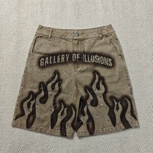Custom 2025 New Short Pants Jorts Streetwear High Waist Vintage Stone Wash Rhinestone Baggy Oversized Mens Denim Jeans Shorts