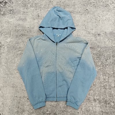 Custom 2025 Streetwear Heavyweight Rhinestone Hoodie Unisex Blank Vintage Sun Faded Acid Wash Zip Up Oversized Hoodies