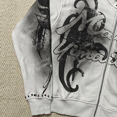 Custom 3D embroidery Dirty Washed DTG Print 500 Gsm Vintage Hoodies Boxy Fit Rhinestones French Terry Cotton Zipper Hoodie - Image 2