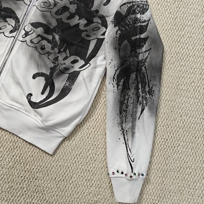 Custom 3D embroidery Dirty Washed DTG Print 500 Gsm Vintage Hoodies Boxy Fit Rhinestones French Terry Cotton Zipper Hoodie - Image 3