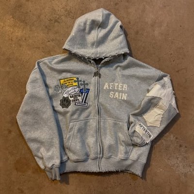 Custom Autumn Winter Distressed Embroidery Rhinestone Heavyweight 500 Gsm French Terry Boxy Oversized Zip up Hoodie - Image 2