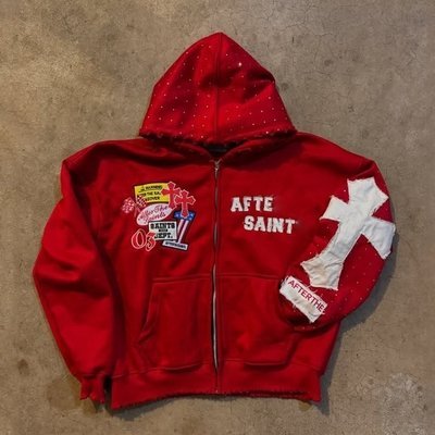 Custom Autumn Winter Distressed Embroidery Rhinestone Heavyweight 500 Gsm French Terry Boxy Oversized Zip up Hoodie - Image 5