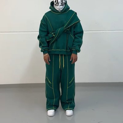 Custom Baggy Jogger Tracksuit for Men Dtg Print Piping Sweat Suit Letter Printed Hoodie Sweatpants Two-Piece Set - Image 5