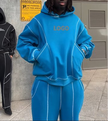 Custom Baggy Jogger Tracksuit for Men Dtg Print Piping Sweat Suit Letter Printed Hoodie Sweatpants Two-Piece Set - Image 2
