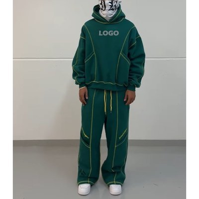 Custom Baggy Jogger Tracksuit for Men Dtg Print Piping Sweat Suit Letter Printed Hoodie Sweatpants Two-Piece Set - Image 4