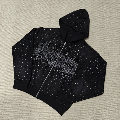 Custom Bulk Luxury Shining Gemstone Oversized Rhinestone Zip up Hoodie Acid Wash Vintage Streetwear Zipped Hoodie for Men
