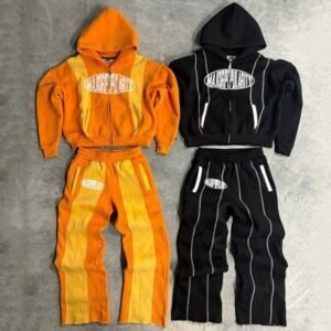 Custom Color Blocked Sweat Suits Patchwork Hoodie and Sweatpants Set Heavyweight Baggy Tracksuits for Men Women