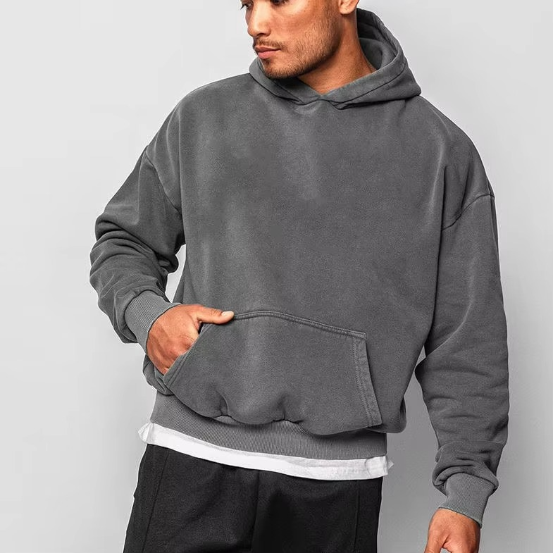 Custom Design Men'S Hoodie High Weight Oversized Drop Shoulder Streetwear Pullover Vintage Acid Washed Hoodies for Men - Image 3