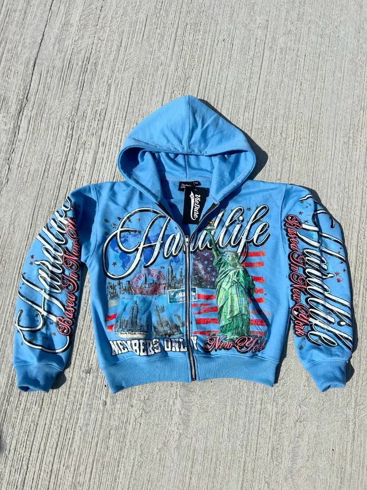 Custom Distressed Embroidery Patch Zip Oversized Hoodie 100% Cotton French Terry Streetwear for Autumn Manufactured Hoodie Moq10