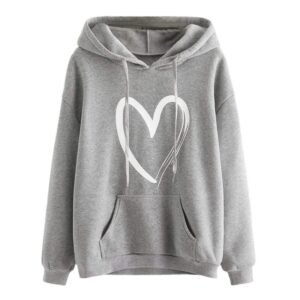 Custom Embroidery Hoodie Fall Fashion Trend Women'S Casual Heart Print Long Sleeve Pullover
