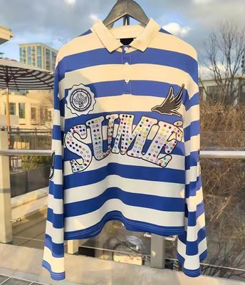 Custom Embroidery Rugby Jersey Polos Color Block Rhinestone Long Sleeve Boxy Fit Cropped Knitted Striped Polo Shirt for Men - Image 4