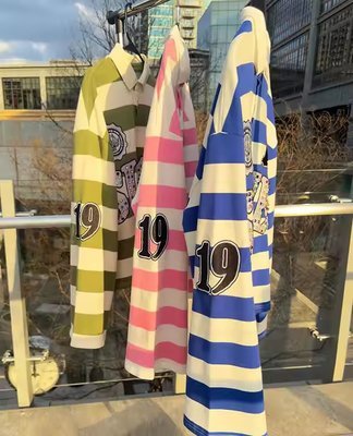 Custom Embroidery Rugby Jersey Polos Color Block Rhinestone Long Sleeve Boxy Fit Cropped Knitted Striped Polo Shirt for Men - Image 2