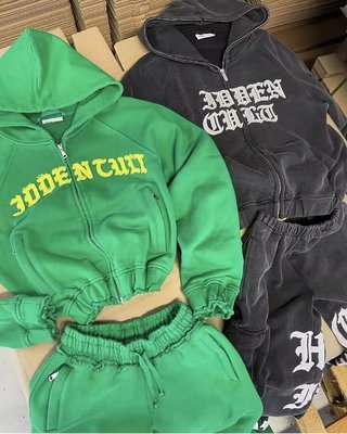 Custom French Terry Distressed Acid Wash Women's Tracksuit for Spring/Autumn Season - Image 3
