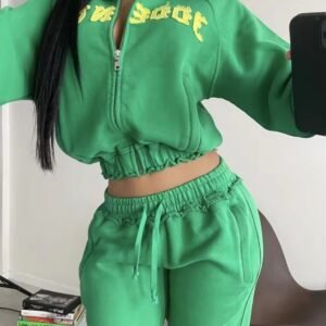 Custom French Terry Distressed Acid Wash Women's Tracksuit for Spring/Autumn Season