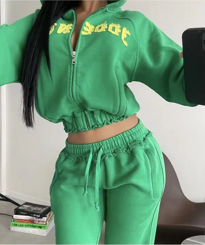 Custom French Terry Distressed Acid Wash Women's Tracksuit for Spring/Autumn Season