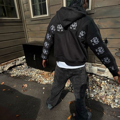Custom Full Multi Pockets Zip Up Oversized Cropped Hoodie Men Unisex Embroidery Print Heavyweight Hoodies - Image 2